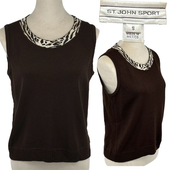 Vtg St John Sport Wool Blend Pull Over Knitted Sweater Vest Small Womens Stretch - Picture 1 of 11